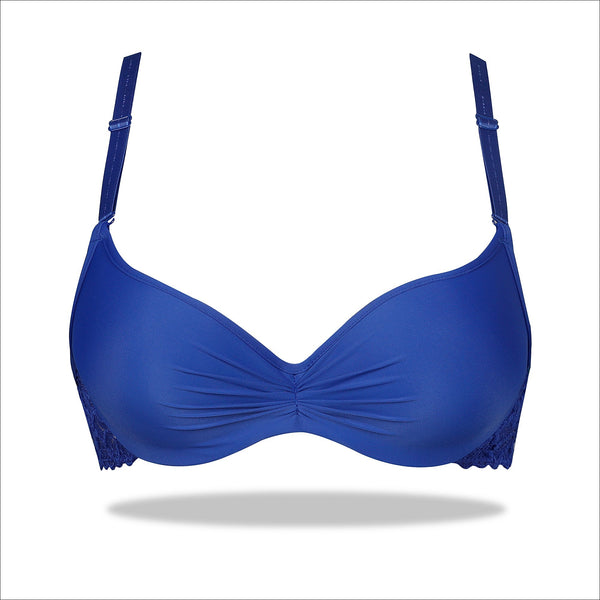 Blue Crinkled Luxury Turkish Imported Padded Bra with Mesh Bands