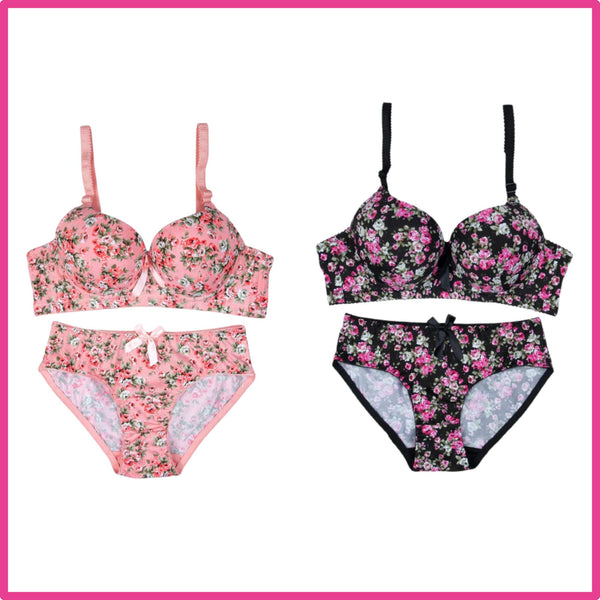 Pack Of 2 (Pink & Black) - Floral Padded Set