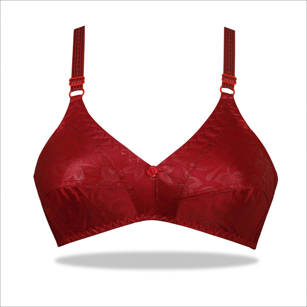 Maroon Floral Self Printed Nylon Bra for Everyday Wear