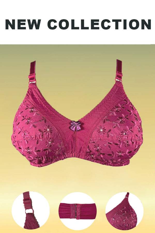 Maroon Breatheable Cotton Bra with Full Cup Embroidery