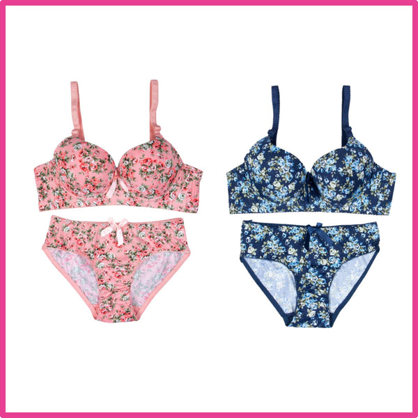 Pack Of 2 (Pink & Blue) - Floral Padded Set