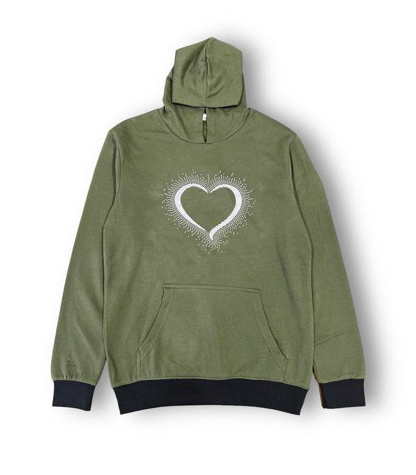 Dark Green Heart Hoodie For Her