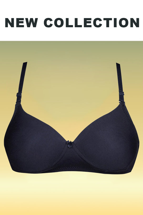 Black Cotton Anti-Bacterial T-Shirt Padded Bra