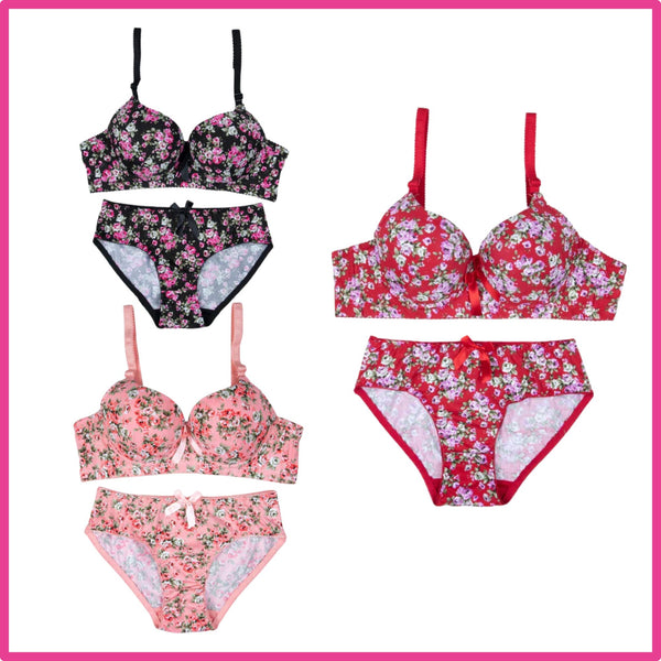 Pack Of 3 (Pink+Red+Black - Floral Padded Set