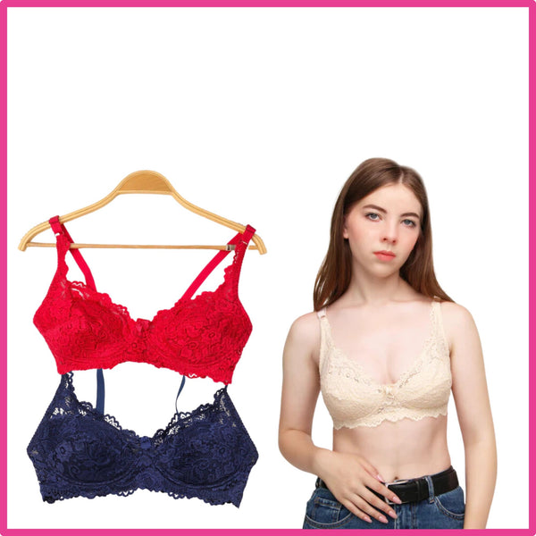 Pack Of 3 - Broom - Wired / Non-Wired Light Padded European Lace Bra