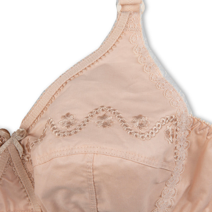 Love-In-The-Mist - Cross Over Embroidered Non-Padded Wirefree Bra - Espicopink