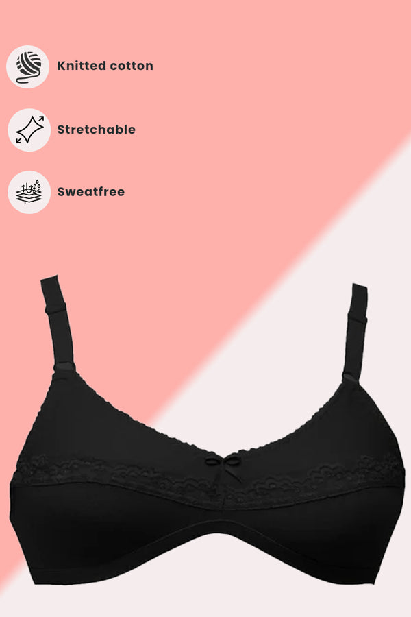 Buttercup-Knitted cotton Sweat Free Bra with a Lace Stripe