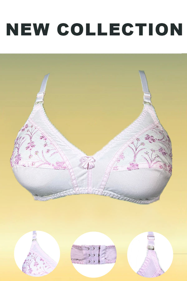 Pink Breatheable Cotton Bra with Half Cup Embroidery