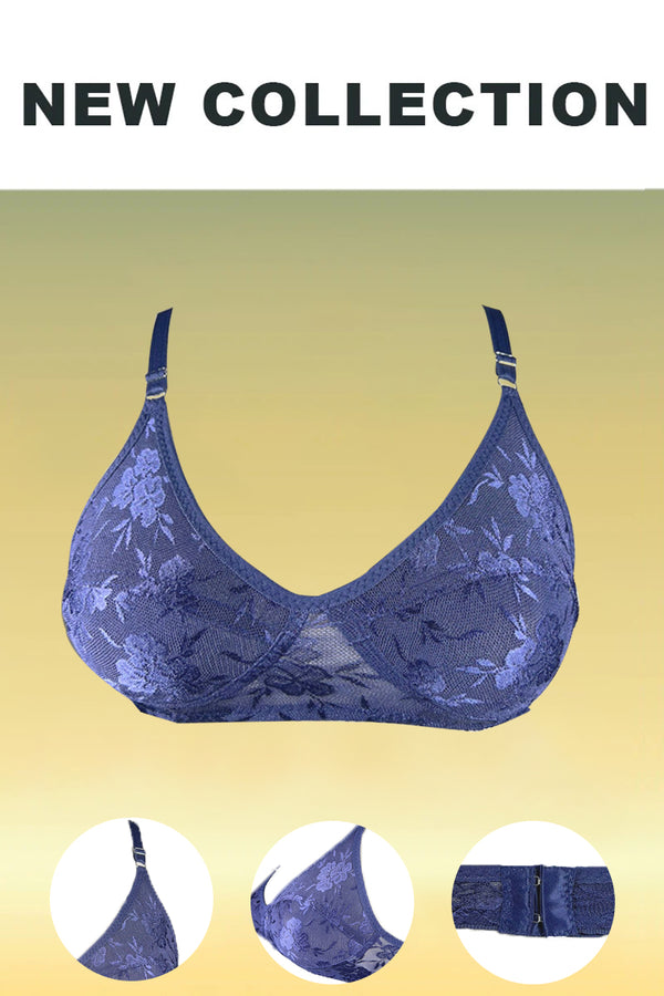 Full Mesh Non Padded Stretchable Bra - Navy