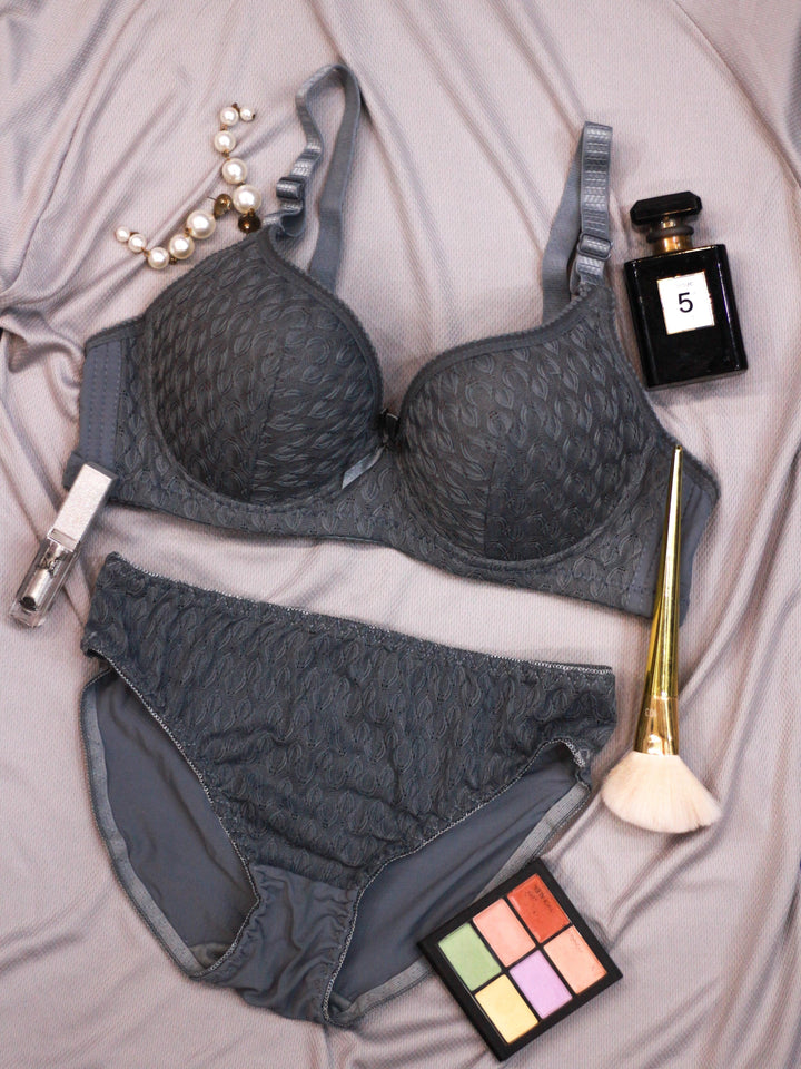 Blue Grey Zephyr Padded Bra and Panty Set - Espicopink