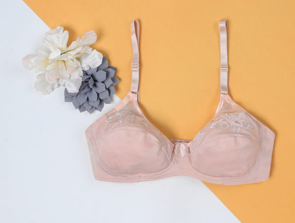 Skin Saffron - Non Padded Embroidered Mesh Bra - Espicopink