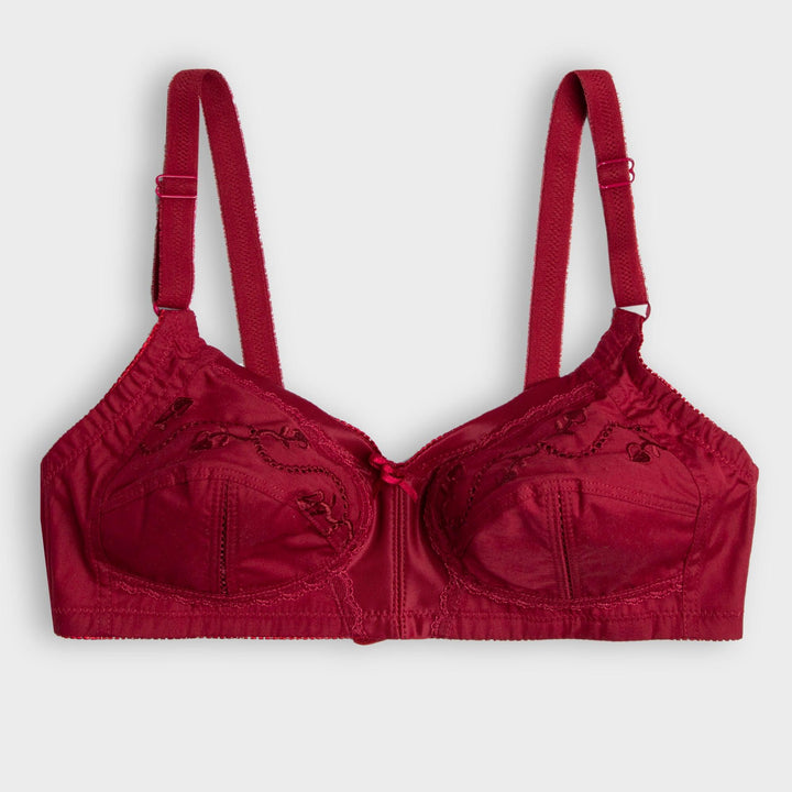 Maroon FORGET-ME-NOT - Cotton Full Cup Non-Padded Wirefree Bra with Full Lycra Support - Espicopink