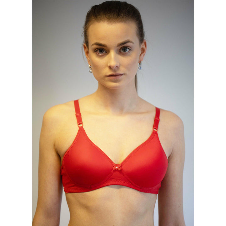 Red Clarkia - Padded Non-Wired T-Shirt Bra - Espicopink