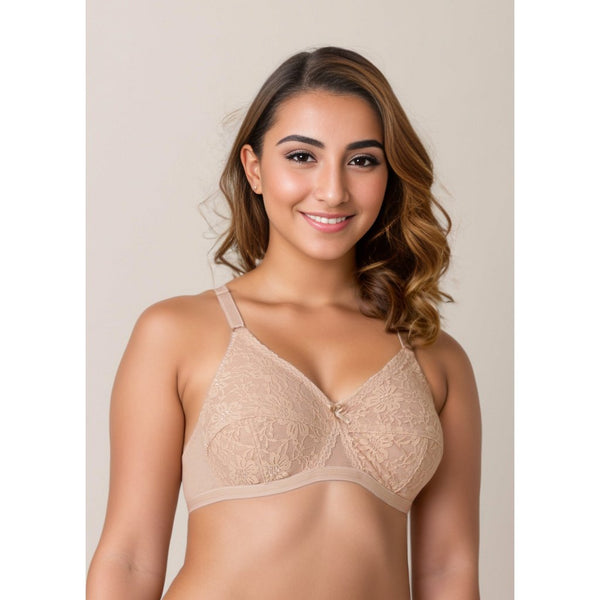 Nettle - Knitted Cotton Non-Padded Wirefree Bra with Lace Touch - Espicopink